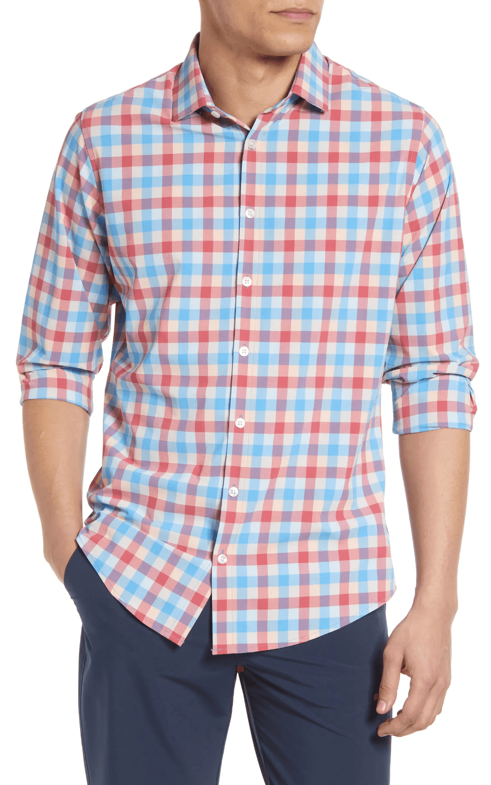 Monaco Trim Fit Check Performance Button-Up Shirt